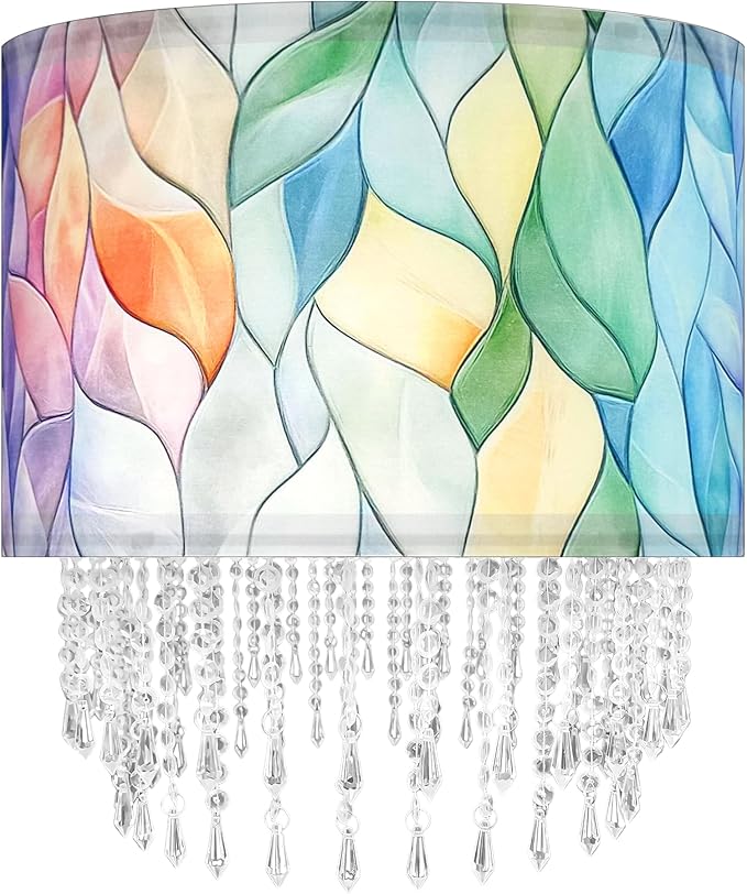 Colorful Macaron Lamp Shade with Acrylic Bead Droplets, Elegent Whimsical Fabric Light Shade for Pendant Table & Floor Lamp, Art Decor for Bedroom or Eentryway, 15.7in