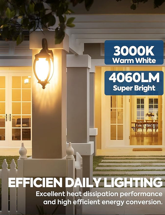 300W Equivalent LED Light Bulb, 4060LM Super Bright A23 LED Bulb, Warm White 3000K, 33W Energy Saving, E26 Medium Base, 120V for Garage, Warehouse, Shop, Supermarket, Non-Dimmable, 4 Pack