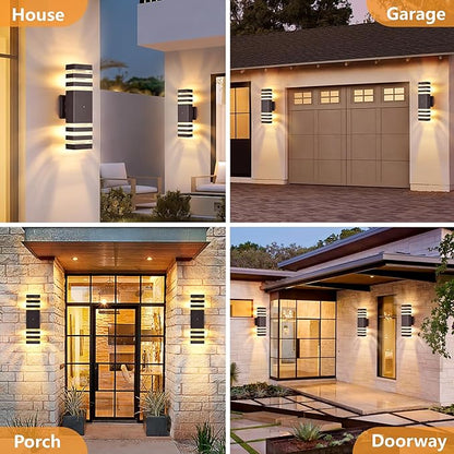 DASTOR 2 Pack Dusk to Dawn Light Fixture, Modern Wall Lights Brown Exterior Sconce, 3000K Up and Down Porch Lights for House Garage Patio