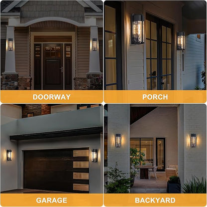 18IN Modern Exterior Lighting Fixtures(T300 Bulb Included), Dusk to Dawn Outdoor Lighting Waterproof Rippled Glass Wall Sconces, Open Bottom Outside Lights for House, Porch, Garage