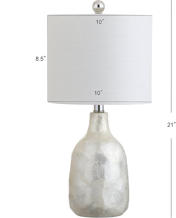 JONATHAN Y JYL4007A 21" Coastal Seashell Table Lamp, Contemporary Pearl White Bedside Lamp for Living Room, Bedroom Nightstand, End Table Desk Lamp with White Linen Drum Shade, LED Bulb Included