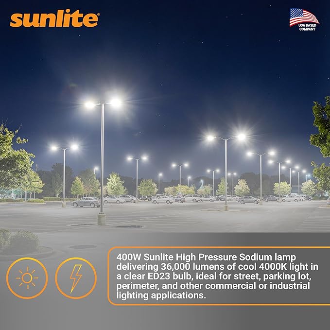 Sunlite 03663 MH400/U/MOG M59 Metal Halide Lamp, 400 Watts, Mogul Base (E39), ED37, 12,000 Hour Life Span, 36000 Lumen, Clear Finish, 4000K