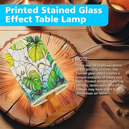Monstera Table Lamp LED 3-Color Pressed Bedside, Monstera Shade Lamp with Wood Base for Bedroom Living Room Desk Office