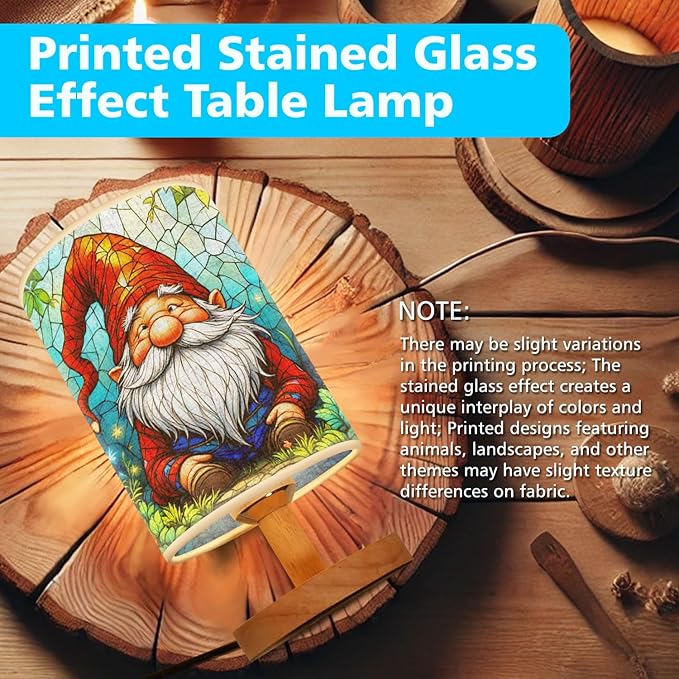 Gnome Table Lamp LED 3-Color Pressed Bedside, Gnome Shade Lamp with Wood Base for Bedroom Living Room Desk Office TL01