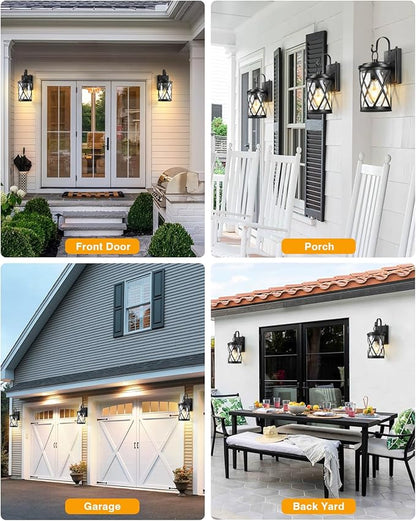 VIANIS Porch Lights Outdoor, Black Outdoor Lights for House Dusk to Dawn, 2 Pack Exterior Lighting Fixtures, Waterproof Outdoor Light Fixture Lantern for House, Garage, Entryway, Anti-Rust, Aluminum