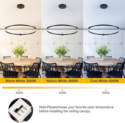 LED Black Chandeliers Modern Pendant Light, 40W Dimmable,1 Rings Dimmable Chandelier Lighting Fixture for Living Room Bedroom Kitchen Island Resturant Dining Room 3000K-6000K