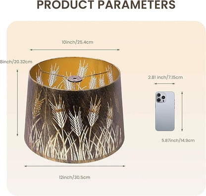 ALUCSET Metal Etching Drum Lamp Shade, Medium Lampshade for Table Lamps and Floor Lamps, Unique Wheat Spike Design, Antique Bronze 10" Top X 12" Bottom X 8" High, Spider