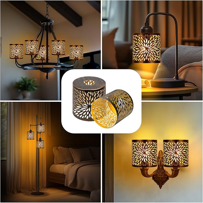 Metal Lamp Shades Set of 2, Cylinder Antique Bronze Metel Lamp Shade Light Fixture Replacement Metal Globe with 1-5/8-Inch Fitter Opening, Diameter 4.75” Height 5.0"