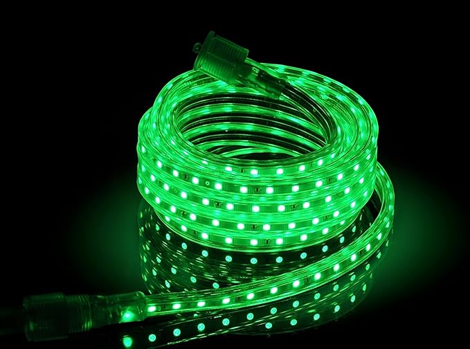 CBconcept UL Listed, 20 Feet,Super Bright 5400 Lumen, Green, Dimmable, 110-120V AC Flexible Flat LED Strip Rope Light, 360 Units 5050 SMD LEDs, Indoor Outdoor Use, Ready to use