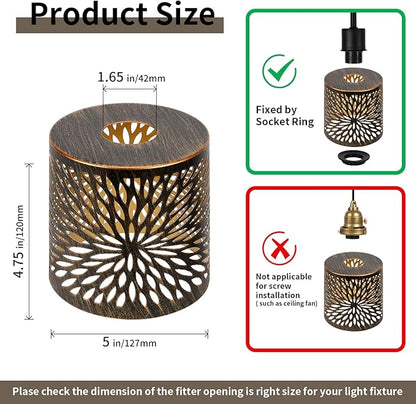 Metal Lamp Shades Set of 2, Cylinder Antique Bronze Metel Lamp Shade Light Fixture Replacement Metal Globe with 1-5/8-Inch Fitter Opening, Diameter 4.75” Height 5.0"
