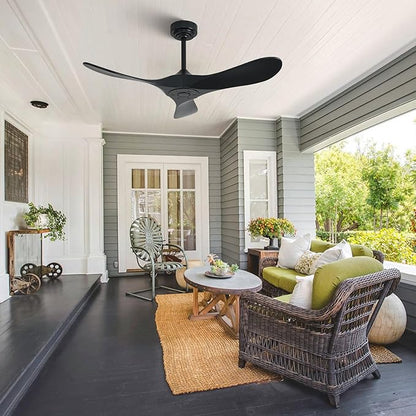 Outdoor Ceiling Fan Without Light, 42Inch Smart Ceiling Fan with Remote & Voice Control for Alexa/Google, 3-Blade Wood Fan, Quiet DC Motor, 6 Speeds for Patio, Porch, Farmhouse, Black