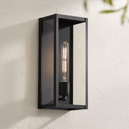 John Timberland Cornell Modern Industrial Box-Shaped Outdoor Wall Light Fixture Sand Black Metal 14 1/4" Clear Glass for Exterior House Porch Patio Outside Deck Garage Yard Front Door Garden