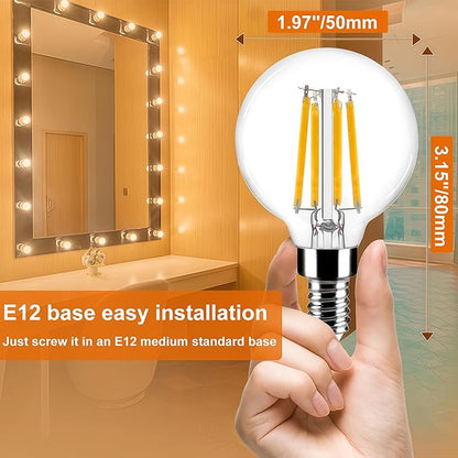 Vinaco G16.5 Candelabra Base Bulbs LED, 3 Pack 600LM G16.5 Light Bulb LED 5W, Equivalent 60W, Warm White 2700K No Flicker G 16.5 Dimmable Bulbs 120V, E12 Base for Chandeliers, Ceiling Fan, Pendant.