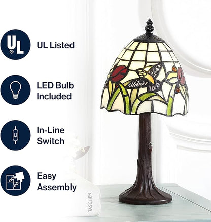 JONATHAN Y JYL8014A 12" Tiffany-Style Hummingbird Table Lamp, Traditional Bronze Accent Lamp with Handcrafted Stained Glass Shade for Bedroom Nightstand, Living Room, Desk, LED Bulb Included