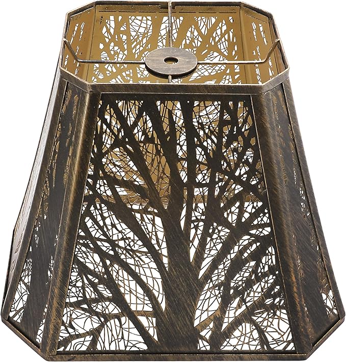 ALUCSET Metal Lamp Shade, Bell (5+6.5) " Top x (8+12)" Bottom x 10" High Medium Lampshade Replacement for Table Lamps and Floor Lamp Antique Bronze and Gold, Cut Corner Spider Fitter