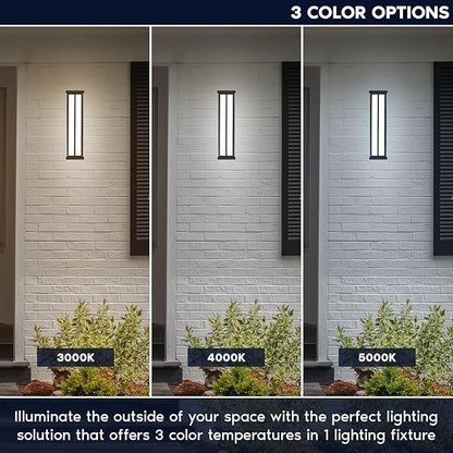LUXRITE LED Outdoor Wall Sconce, 24in Outdoor Wall Light, Black Aluminum, 3CCT 3000K 4000K 5000K, 26W, ETL, IP65 Waterproof, Modern Exterior Lights for House, Porch, Patio, Front Door, Garage 2 Pack