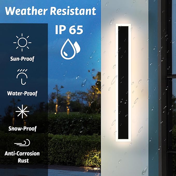 MELUCEE 2pcs 48in Long Outdoor Wall Lights Exterior Dimmable LED Wall Lights Long Outdoor Wall Sconce IP65 Waterproof, LED Linear Exterior Lights for Patio Garden Garage Front Door, 3000K-6000K