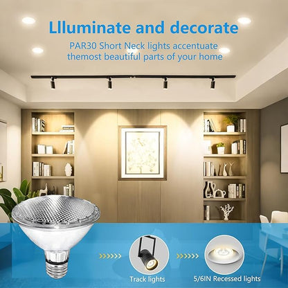 PAR30 Short Neck Halogen Flood Light Bulbs, 120V 39W PAR30 Light Bulb, Dimmable, High Output, E26 Medium Base, 2700K Warm Lighting, 3000 Hours for Recessed Light Bulb(6 Pack)
