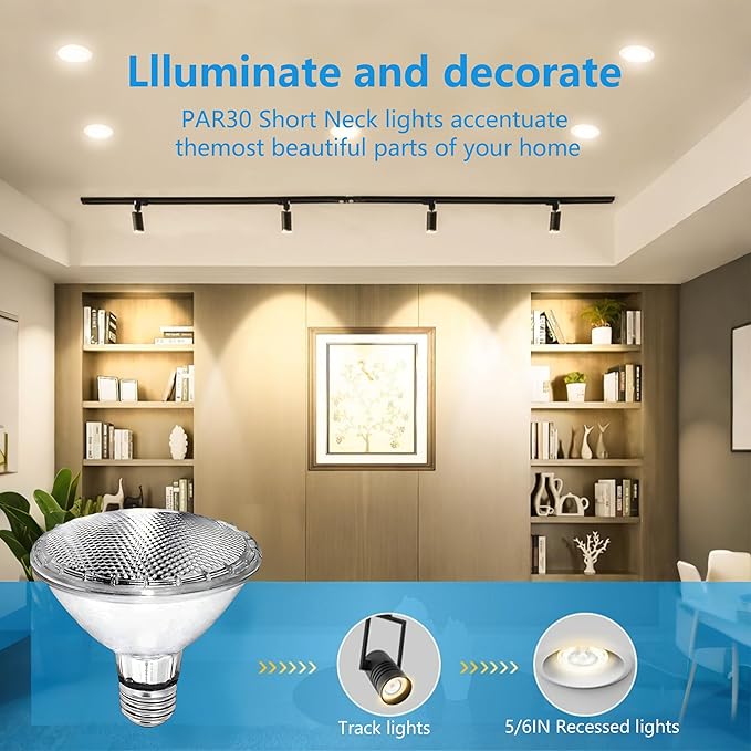 PAR30 Short Neck Halogen Flood Light Bulbs, 120V 50W PAR30 Light Bulb, Dimmable, High Output, E26 Medium Base, 2700K Warm Lighting, 3000 Hours for Recessed Light Bulb(6 Pack)