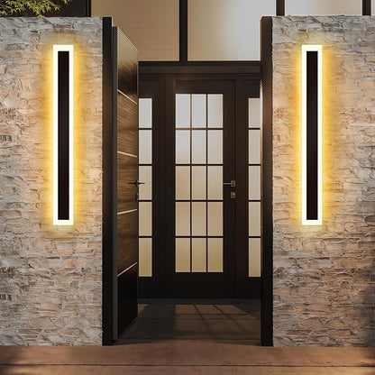 Modern Outdoor Wall Light 2 pack-23.64inch, 3000K Long Wall Lights for House/Porch, Waterproof IP65 Black Outside Led Wall Mounted Lighting Fixtures, 23.64in-2pack