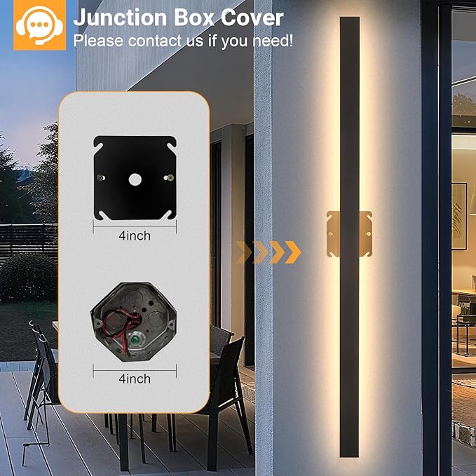 Porch Wall Lights 92.5Inch Black Outdoor Wall Light 3000K Modern Waterproof Anti Rust Exterior Wall Sconces Long LED Linear Exterior Lighting Fixtures for Patio Garage Swimming Pools