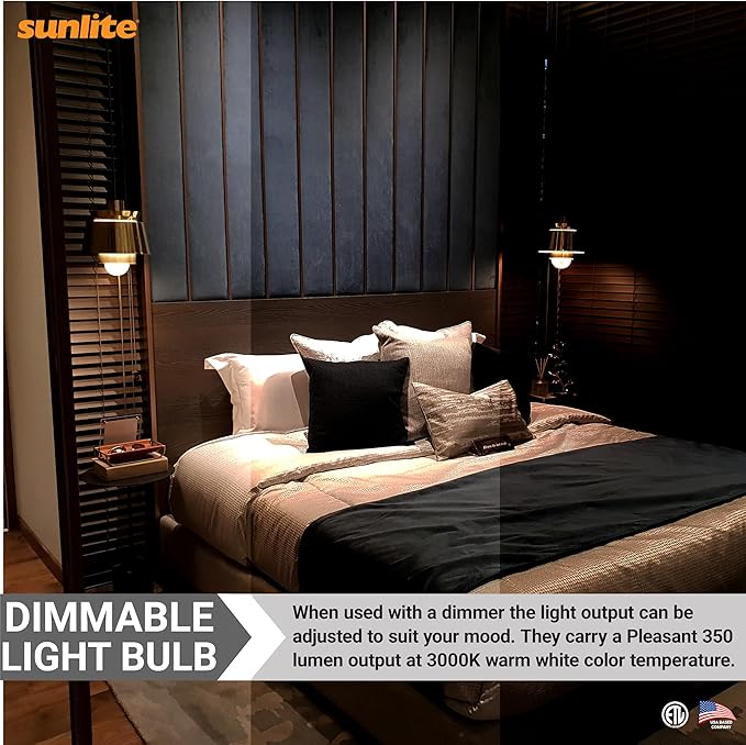 Sunlite G16.5 Light Bulb LED, 5 Watts (40W Equiv.), 350 Lumens, Dimmable, Type G Globe Shape E12 Candelabra Base, Short Bulbs, Vanity Mirror Bulbs, 3000K Warm White, Clear, 6 Count