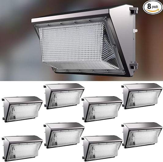 Lightdot 8Pack 200W LED Wall Pack Lights, 100-277v Dusk to Dawn with Photocell | 30000Lm(150Lm/W) 5000K IP65 Outdoor Exterior Lighting Fixture for Yard,Warehouse,Factory,Orange ETL(Height:15~30ft)