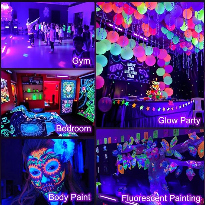 8 Pack 40W LED Black Light Bar, Black Lights Light Up 4000ft² with Switch+Plug+6ft Cord, for Glow Party Supply, Halloween, Bedroom, Body Paint, Fluorescent Party