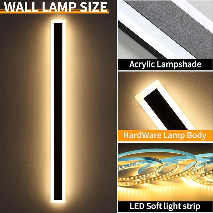 Mikeru Upgraded Widened 2pack 71inch Long Led Wall Light Fixtures, 10%-100% Dimmable Outdoor Wall Lights Exterior Front Porch Light 3000-6000k Outdoor Light Fixtures Wall Mount for Basement, Garage