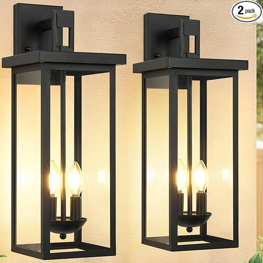 22 Inch Large Black Outdoor Wall Lights Exterior Lighting Fixtures,Outside Lights for House,Front Porch Light,Waterproof Outdoor Wall Sconce Light Carriage Exterior Lights,E12 Base*2