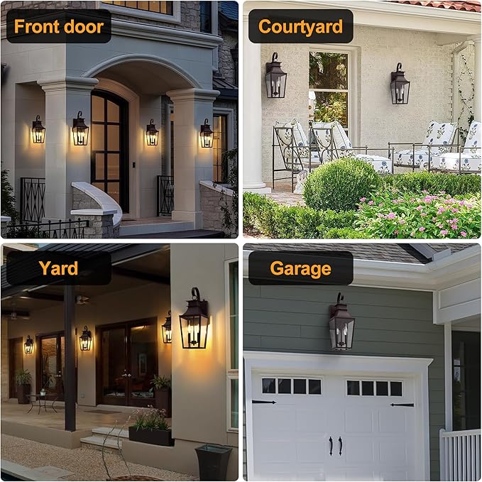 Outdoor Wall Sconces 2-Light, 20.98" Waterproof Wall Lantern Exterior Wall Mount with Tempered Glass, Oil Rubbed Bronze Dusk to Dawn Outdoor Lighting for Patio, Front Door, Garage