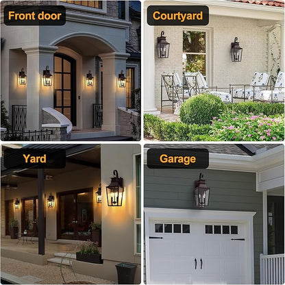 Outdoor Wall Sconces 2-Light, 20.98" Waterproof Wall Lantern Exterior Wall Mount with Tempered Glass, Oil Rubbed Bronze Dusk to Dawn Outdoor Lighting for Patio, Front Door, Garage