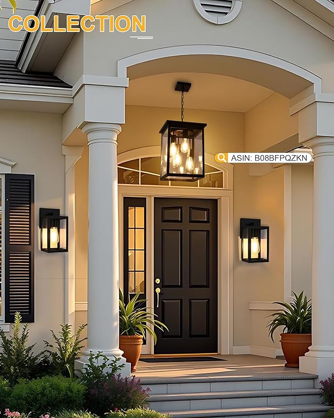 TODOLUZ 2-Pack Outdoor Wall Sconce, 1-Light Black Waterproof Porch Wall Light Fixture for Front Door Patio Garage Doorway, E26 Bulb Base