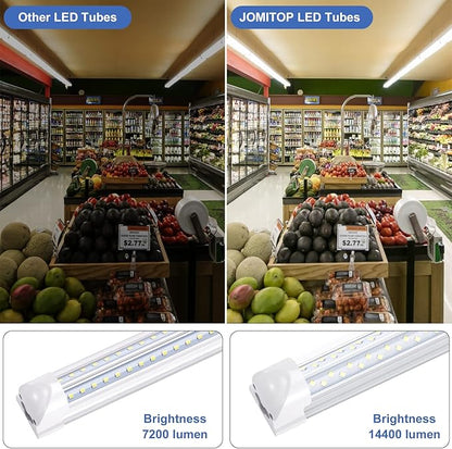 8 ft Led Shop Light Fixture 120W 14400 Lumens 6500K Cold White T8 V Shaped Integrated Led Tube Light 4 Rows Cooler Door Light, Warehouse Super Bright White Pack of 10