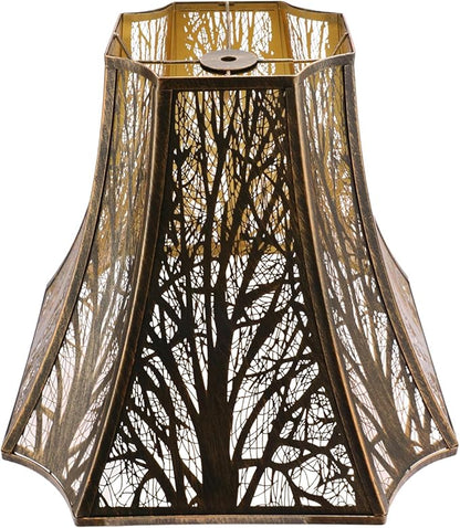 ALUCSET Metal Lamp Shade, Octagonal Cut Corner Lampshade 6.2×13×10.8" Large Antique Bronze Lampshades Replacement for Table Lamps and Floor Lamp, Modern Etching Progress with Forest Pattern