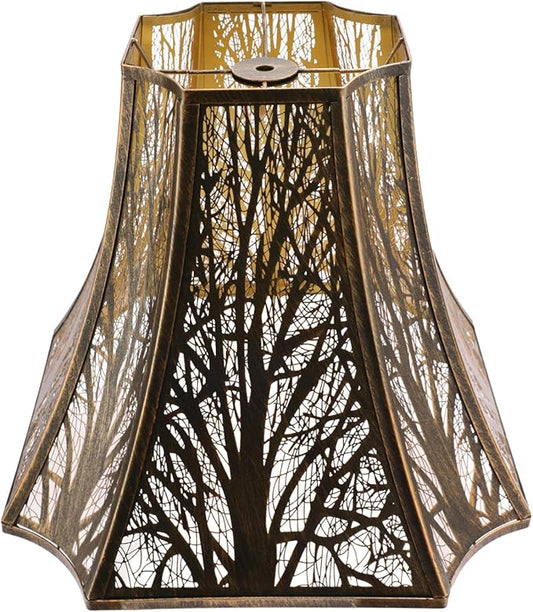 ALUCSET Metal Lamp Shade, Octagonal Cut Corner Lampshade 6.2×13×10.8" Large Antique Bronze Lampshades Replacement for Table Lamps and Floor Lamp, Modern Etching Progress with Forest Pattern
