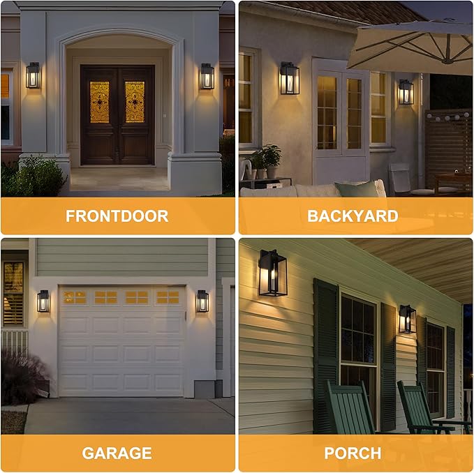 Modern Outdoor Wall Lights, 14In Exterior Lighting Fixtures with White E12 Base, Wall Mount Lantern Waterproof Outside Sconce for House Porch Patio Yard Front Door