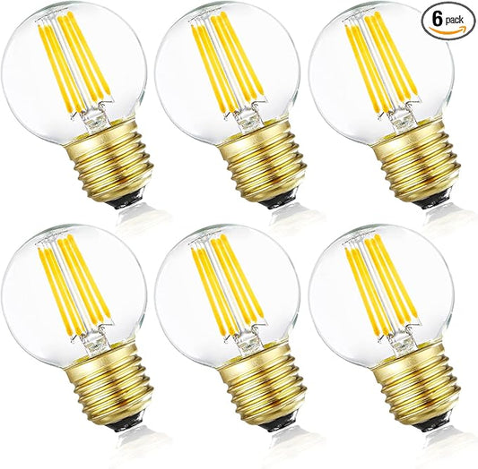 Dimmable E26 Edison Bulb G16.5 Light Bulb 6W Equal 60 watt AC120V Daylight 4000K E26 Light Bulb for Pendant,Vanity,Vintage LED Filament Edison Candle Bulb with Decorative,2.99in,6Pack.