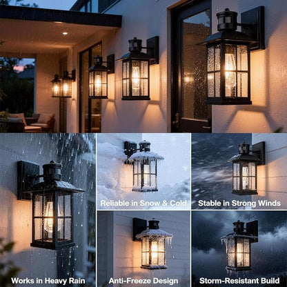 2 Pack 15inch Large Outdoor Wall Lights,Modern Black Exterior Wall Light Fixture Lanterns with E26 Sockets & Tempered Glass,Waterproof Porch Lighting for Wall,Porch,Garage,Garden