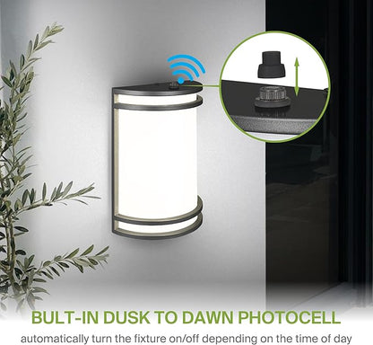 ASD 10 Inch LED Dusk to Dawn Outdoor Wall Mount Light Fixture - Matte Black Modern Wall Sconce Lighting with Photocell - 120-277V 15W 3000/4000/5000K Adjustable - Front Door & Patio, ETL
