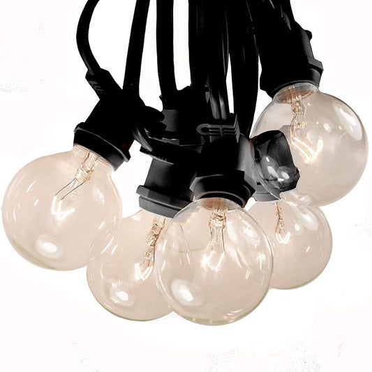 Hometown Evolution, Inc. 25 Foot C9 Commercial Exterior Globe String Lights with 20 G50 2 Inch Clear Bulbs (Black Wire) for Weatherproof Heavy Duty Vintage Outside Lighting