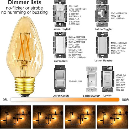 Leools E26 Vintage Edison Bulbs 6W Dimmable LED Bulbs 2700K Amber Warm White 600lm 6 Pack 120V AC E26 Medium Base Light Bulbs for Pendant Light Fixture,6-Pack