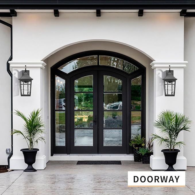 Darkaway 2pcs Large Outdoor Wall Lights for House, 18inch Exterior Lighting Fixtures Wall Mount Outdoor Porch Lights Black Outside Sconce Lights with Water Ripple Glass for Patio Garage Hallway