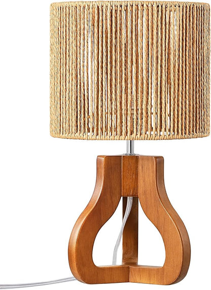 EDISHINE Small Table Lamp, Rose Wood Tripod Nightstand Lamp, Handwoven Paper Rope Shade, 14.6" Rattan Bedside Lamp for Bedroom Living Room, Office, On-Off Line Switch, E26 Base(Bulb Not Included)