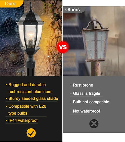 Outdoor Post Light, 21 Inch Aluminum Outside Post Lantern, Waterproof Exterior Lamp Pole Lantern Head with Seeded Glass, Matte Black Column Lights for Patio Garden Walkway Landscape E26 Base Max 100W