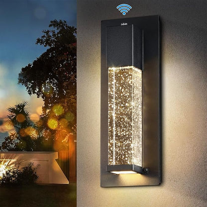 LED Dusk to Dawn Outdoor Light Fixture,2 Pack Modern Exterior Wall Sconce Porch Lights, Outside Wall Mount Lighting with Crystal Bubble Glass 13W 3000K for Front Door Patio