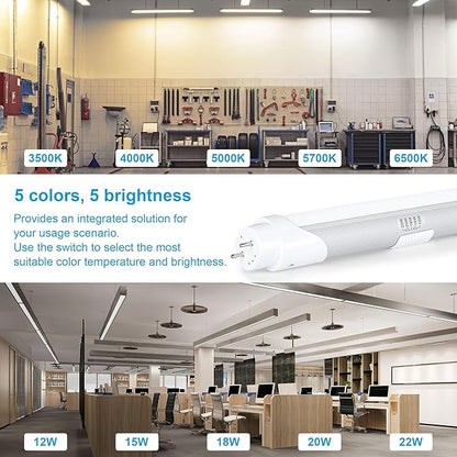 H&B Luxuries 4FT T8 LED Tube Light, Type A+B, 5 Power(12W-22W) & 5 Colors(3500K-6500K) All in 1,Plug and Play or Ballast Bypass, T8 T10 T12 Fluorescent Bulbs Replacement, ETL DLC (24 Pack)