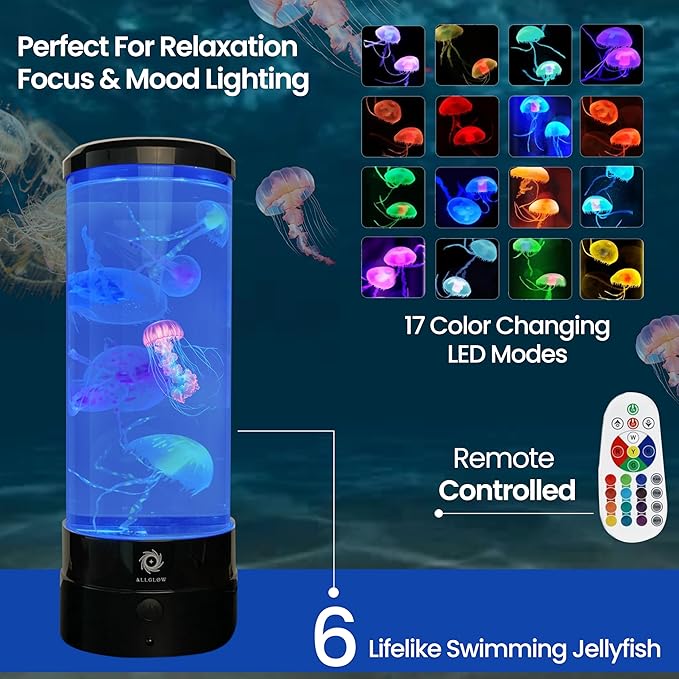 Jellyfish Lamp 6 Realistic Artificial Jellyfish – Soothing Color-Changing Light for Bedroom Decor Relaxing Night Light Aquarium Lamp (Battery not Included)