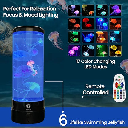 Jellyfish Lamp 6 Realistic Artificial Jellyfish – Soothing Color-Changing Light for Bedroom Decor Relaxing Night Light Aquarium Lamp (Battery not Included)
