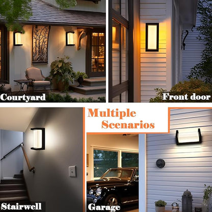 Black Outdoor Light Fixtures Wall Mount, IP65 Waterproof Porch Lights Outdoor Wall Sconce, 2 Pack Rectangular Modern Exterior Lighting Fixtures for House Front Door,3-Color Temperature